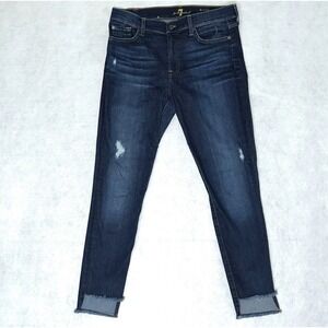 NWOT* Seven For All Mankind Ankle Skinny Blue Jeans~Women's 30~Hi-Low Raw Hem
